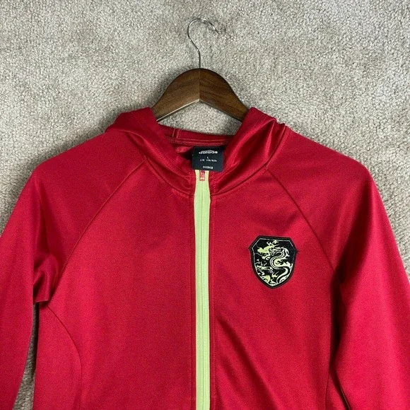 Adidas Track Jacket Youth Boys Size Large L Red Full Zip Hooded Zipped Pockets - Picture 2 of 8